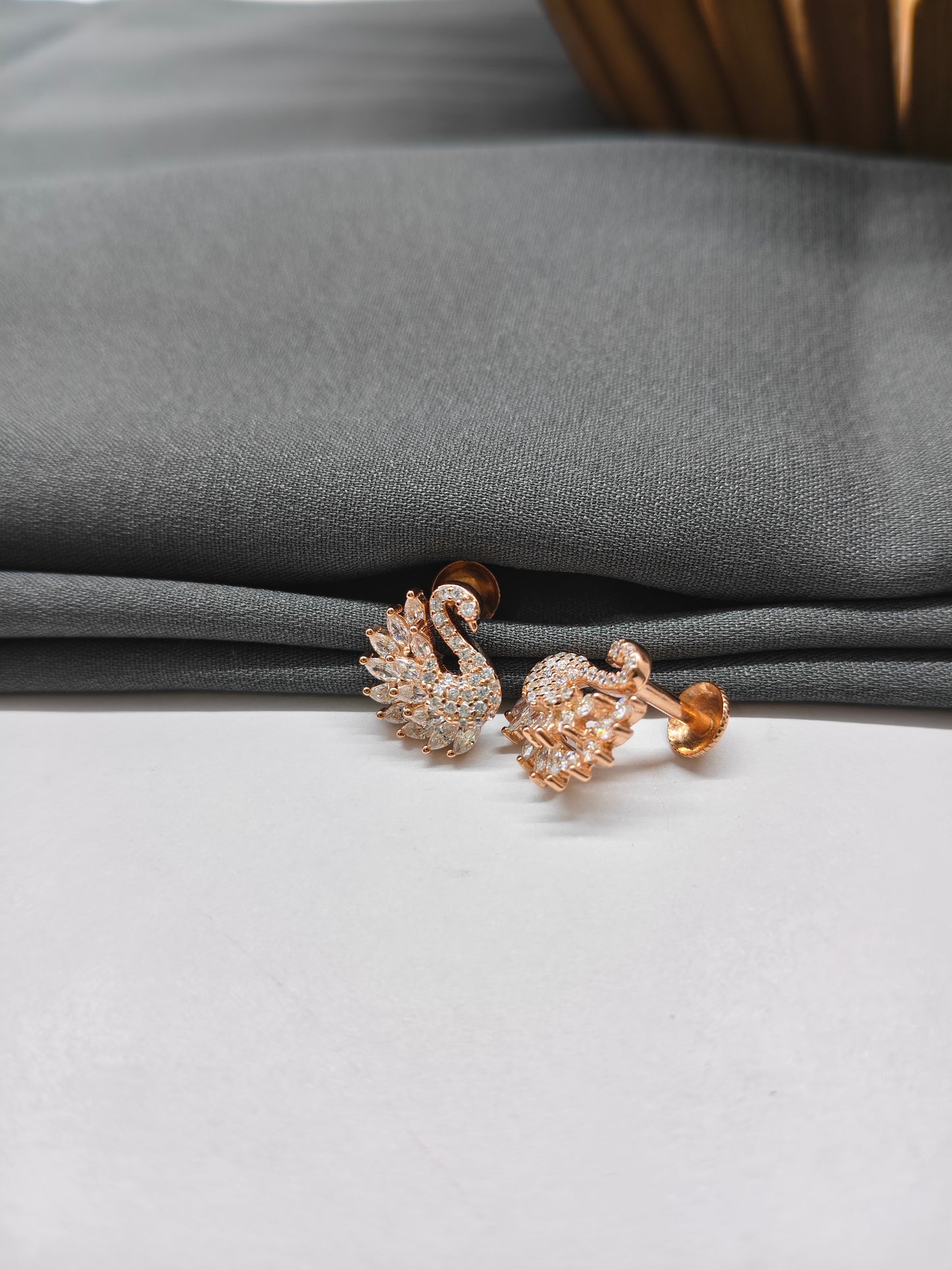 925 Silver Rose Gold Swan Earrings