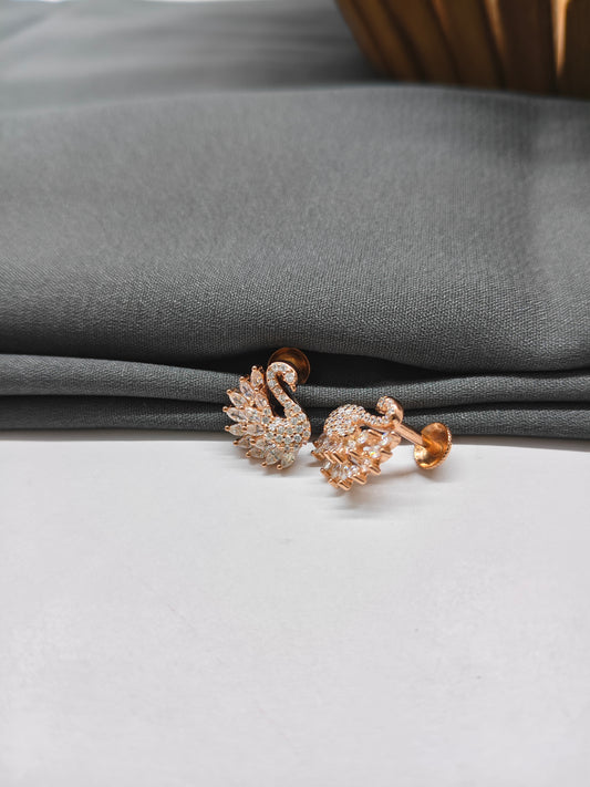 925 Silver Rose Gold Swan Earrings