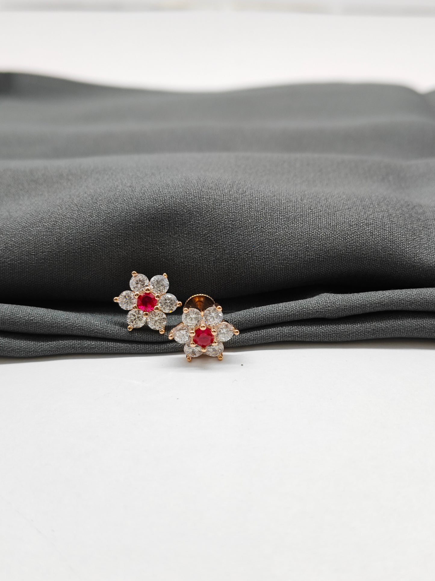 925 Silver Rose Gold Ruby Seven Stone Earrings