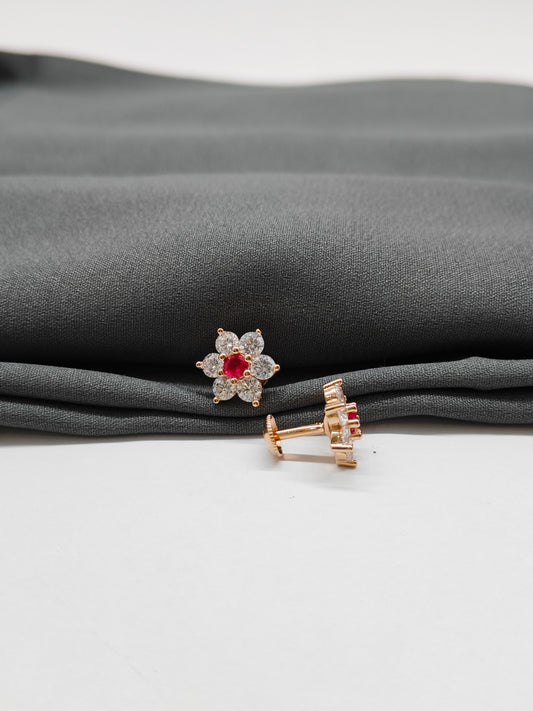 925 Silver Rose Gold Ruby Seven Stone Earrings