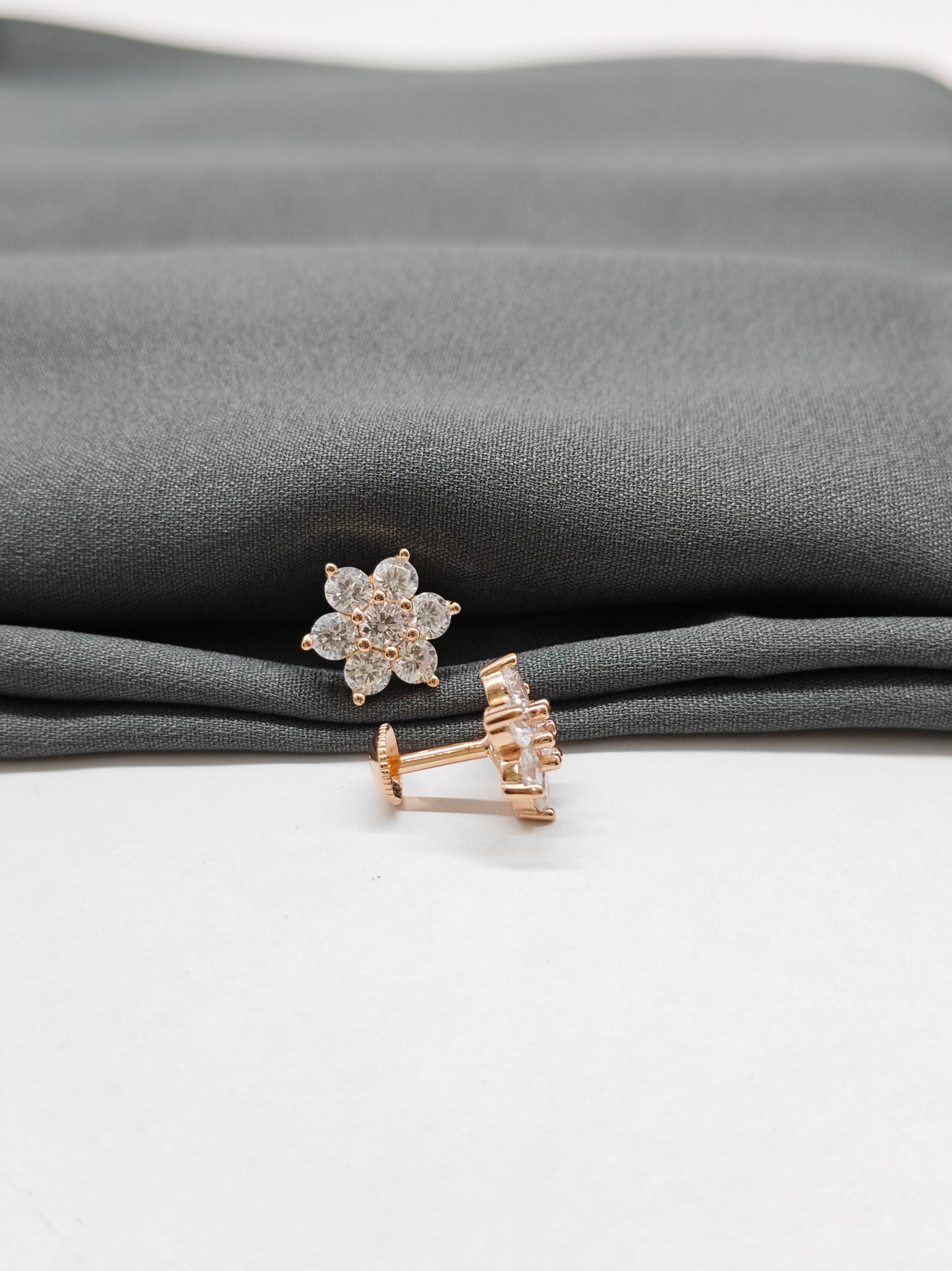 925 Silver Rose Gold Flower Seven Stone Earrings