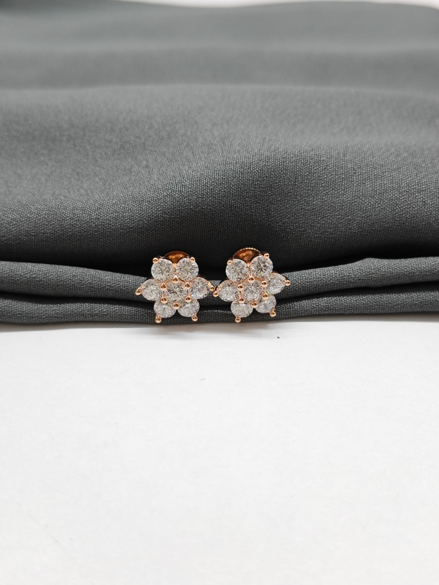 925 Silver Rose Gold Flower Seven Stone Earrings