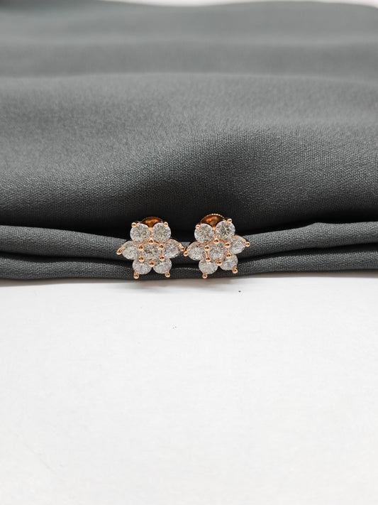 925 Silver Rose Gold Flower Seven Stone Earrings