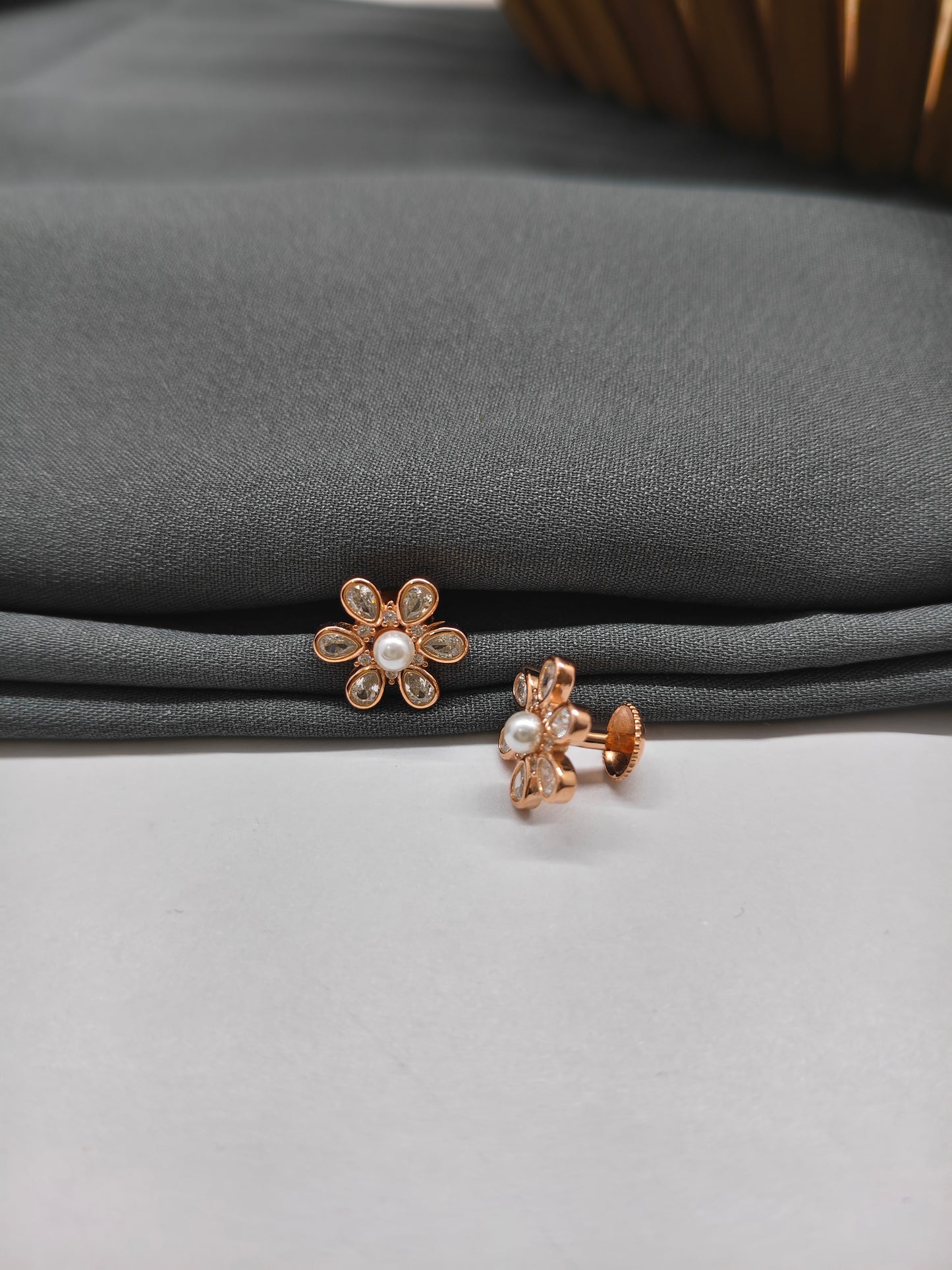 925 Silver Rose Gold Pearl Stones Earrings