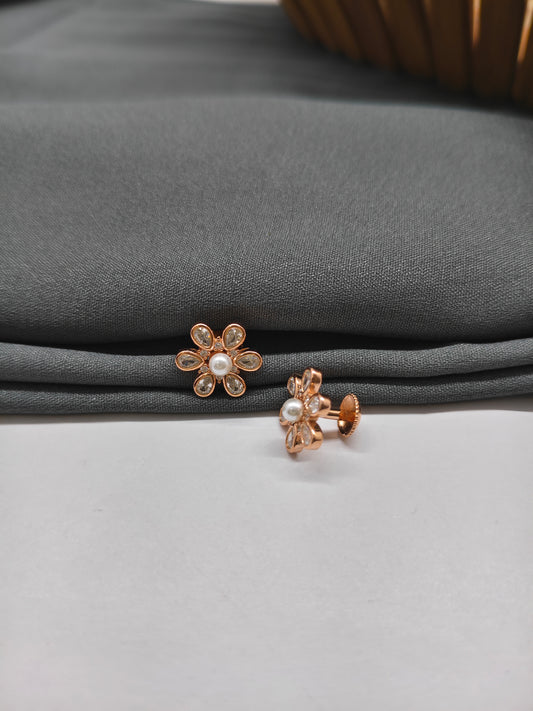 925 Silver Rose Gold Pearl Stones Earrings