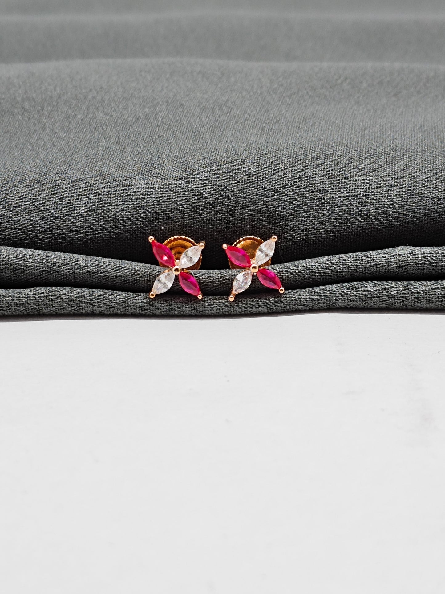 925 Silver Rose Gold Ruby With White Stone Earrings