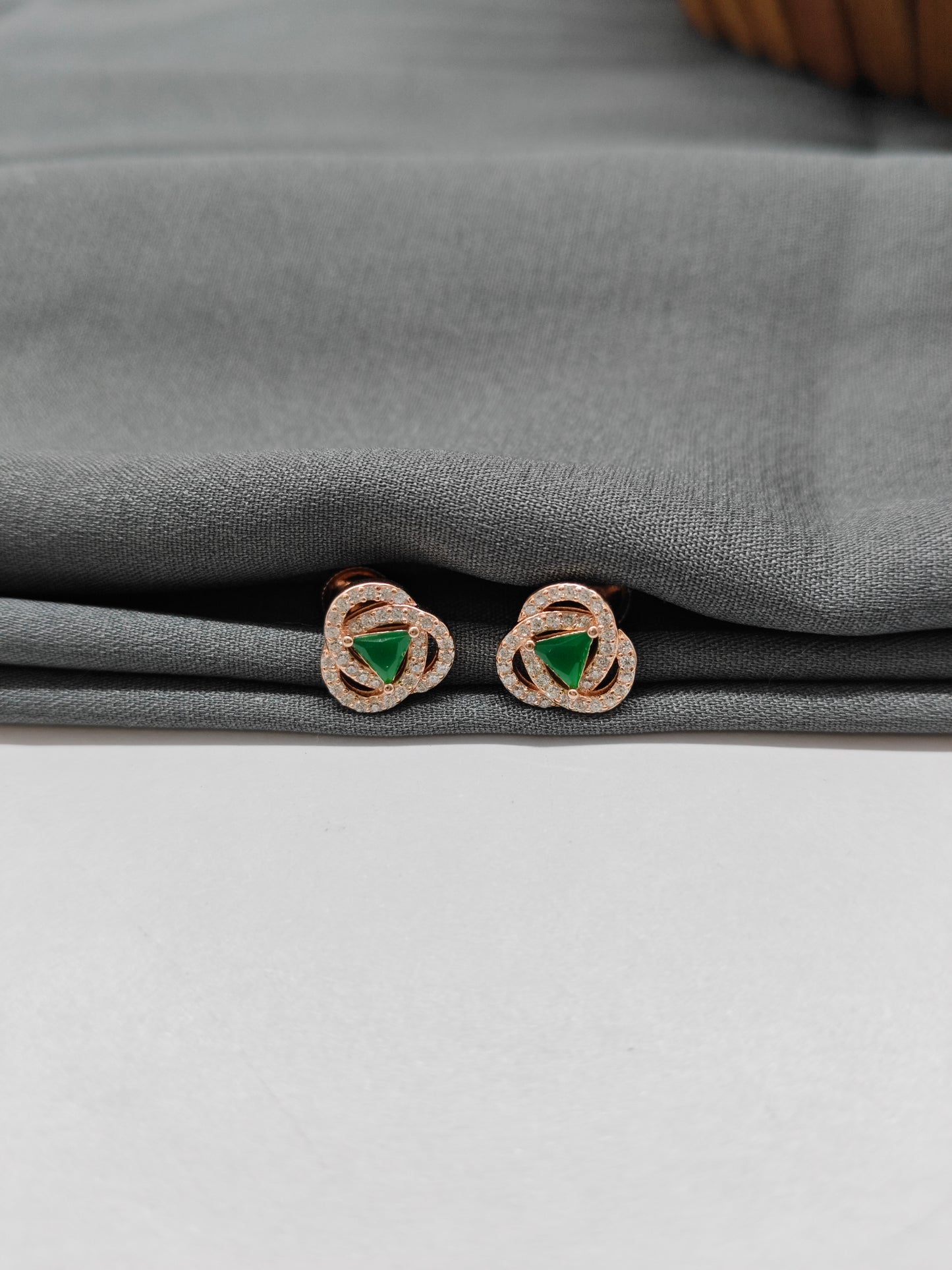 925 Silver Rose Gold Emerald Flower Earring