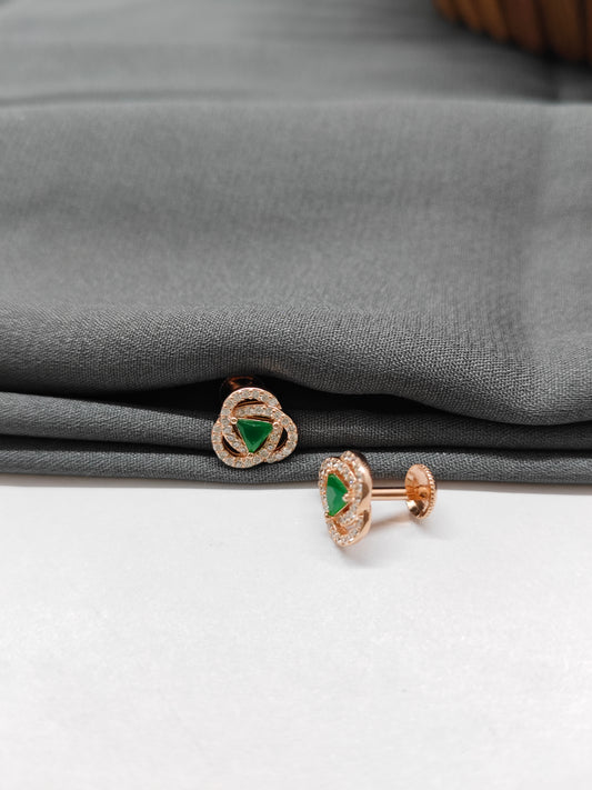925 Silver Rose Gold Emerald Flower Earring