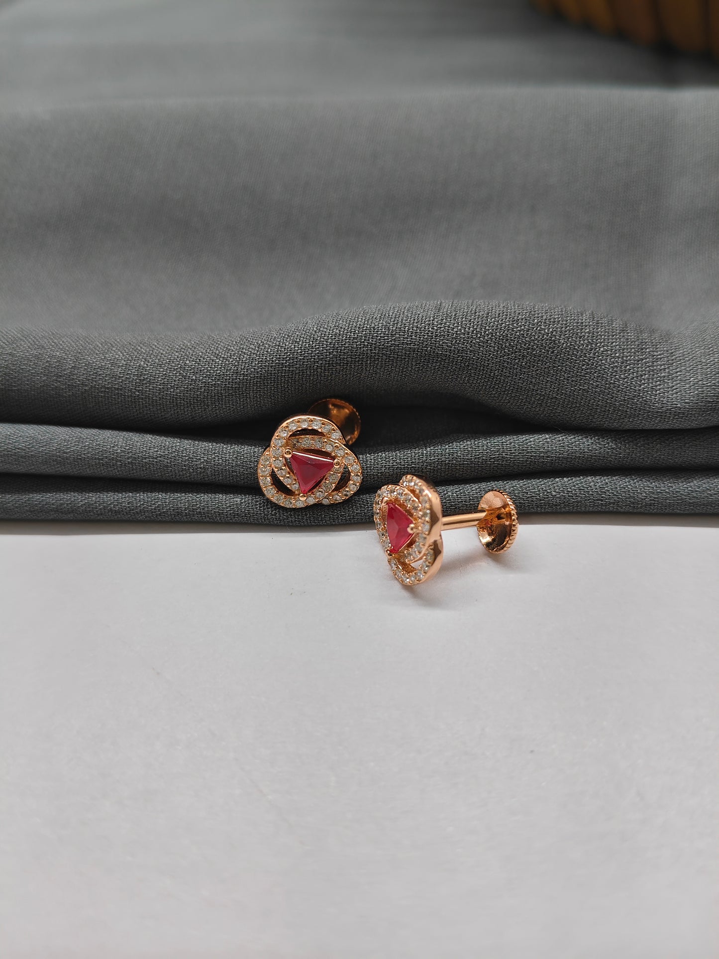925 Silver Rose Gold Ruby Flower Earrings
