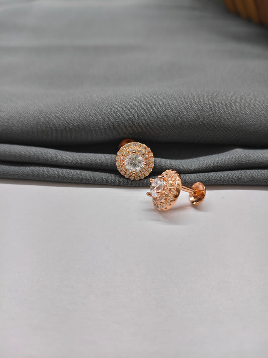 925 Silver Rose Gold White Stone Round Earrings