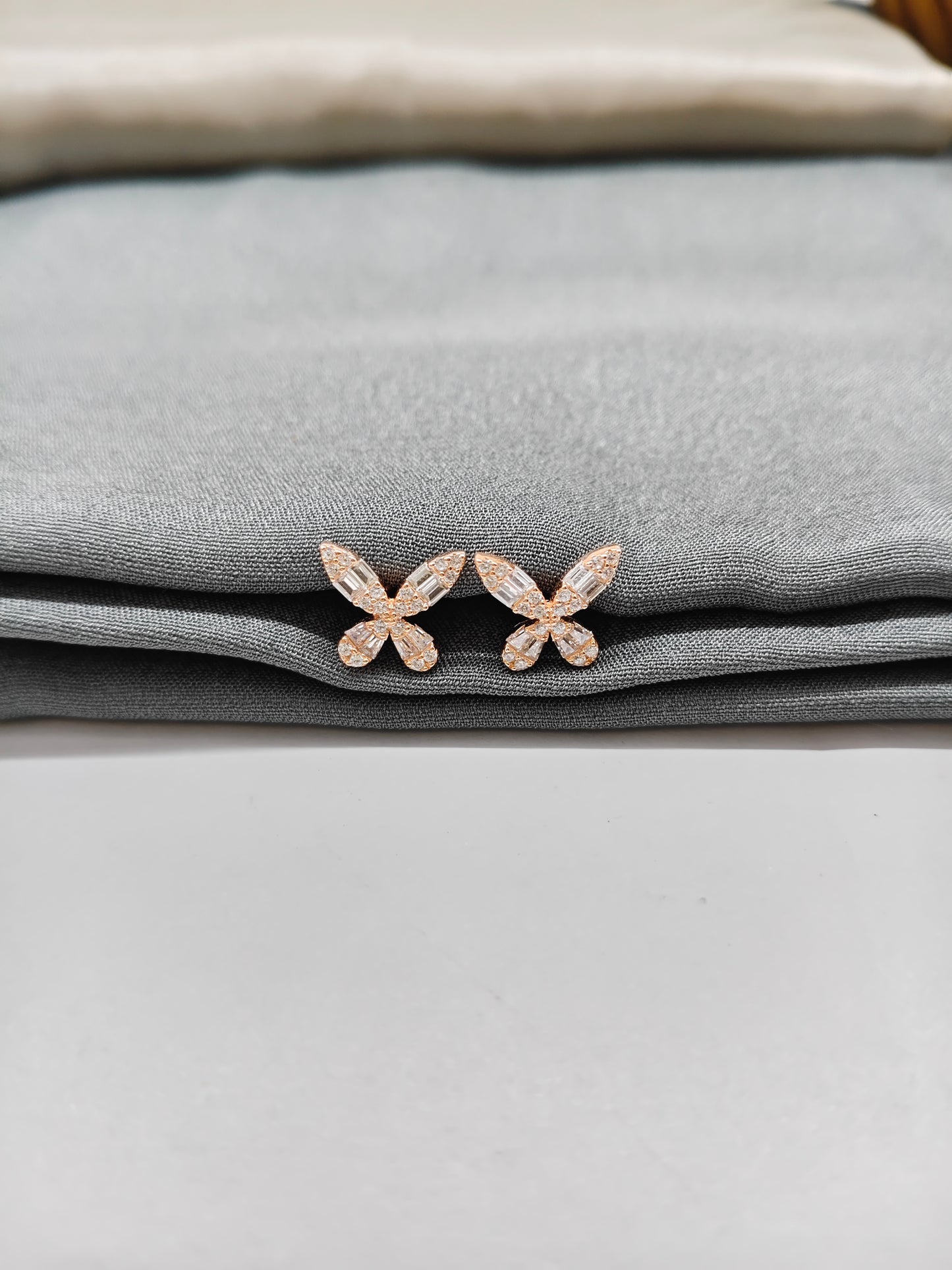 925 Silver Rose Gold Butterfly Big Stone Earrings