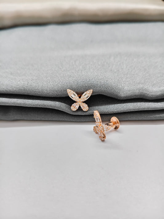 925 Silver Rose Gold Butterfly Big Stone Earrings