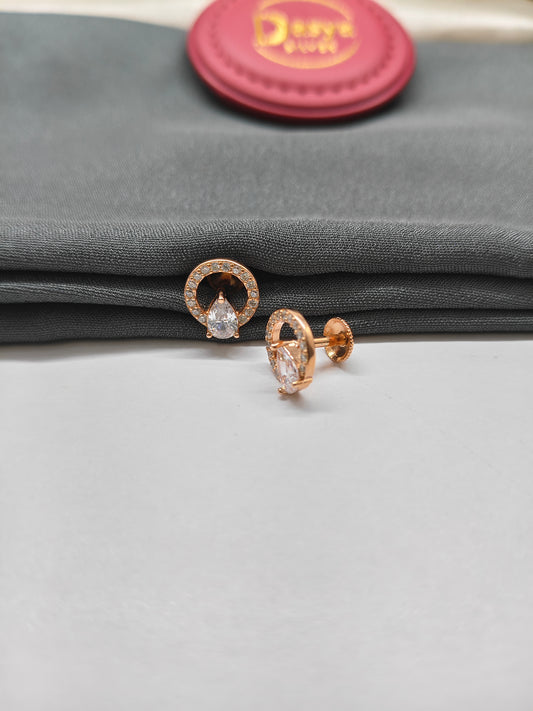 925 Silver Rose Gold White Stone Round Earrings