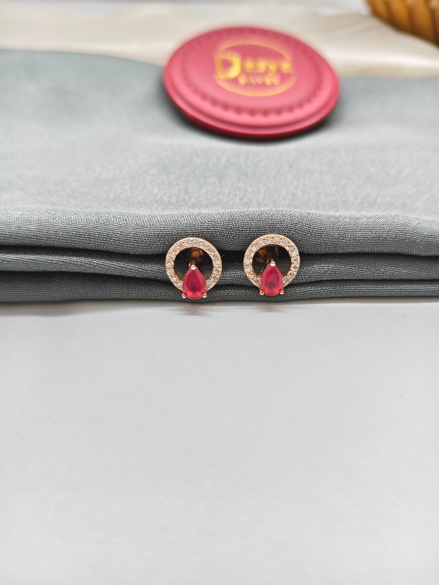 925 Silver Rose Gold Ruby Round Earrings
