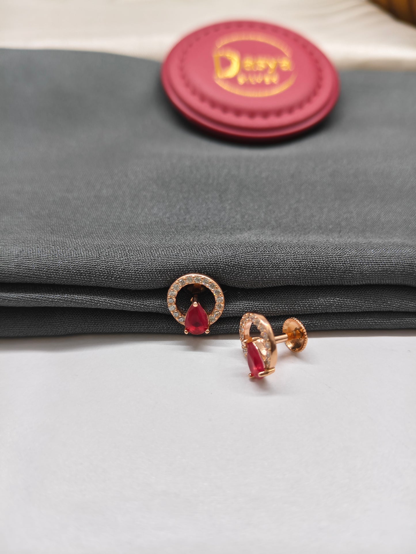 925 Silver Rose Gold Ruby Round Earrings