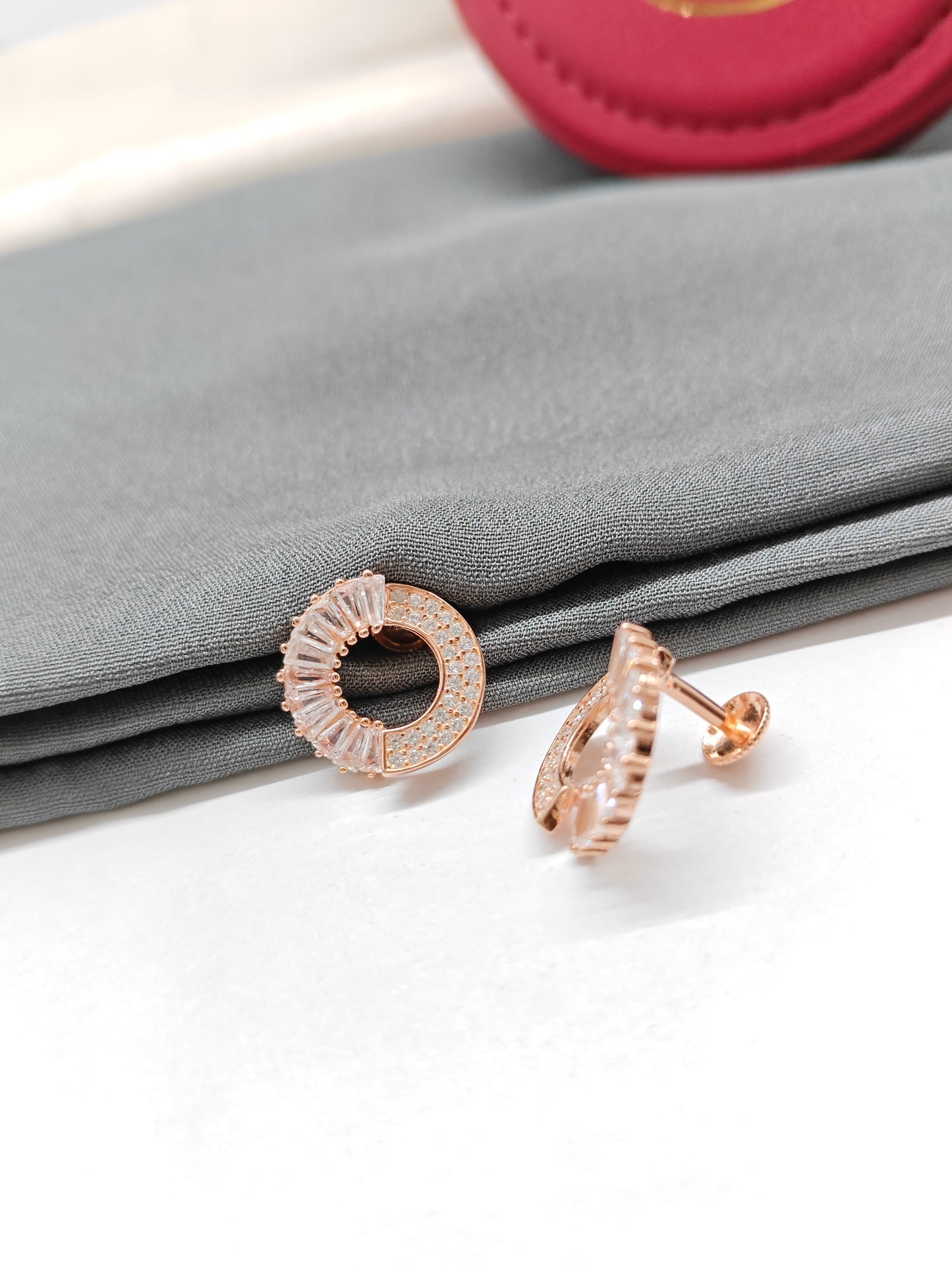 925 Silver Rose Gold Big Round White Stone Earrings