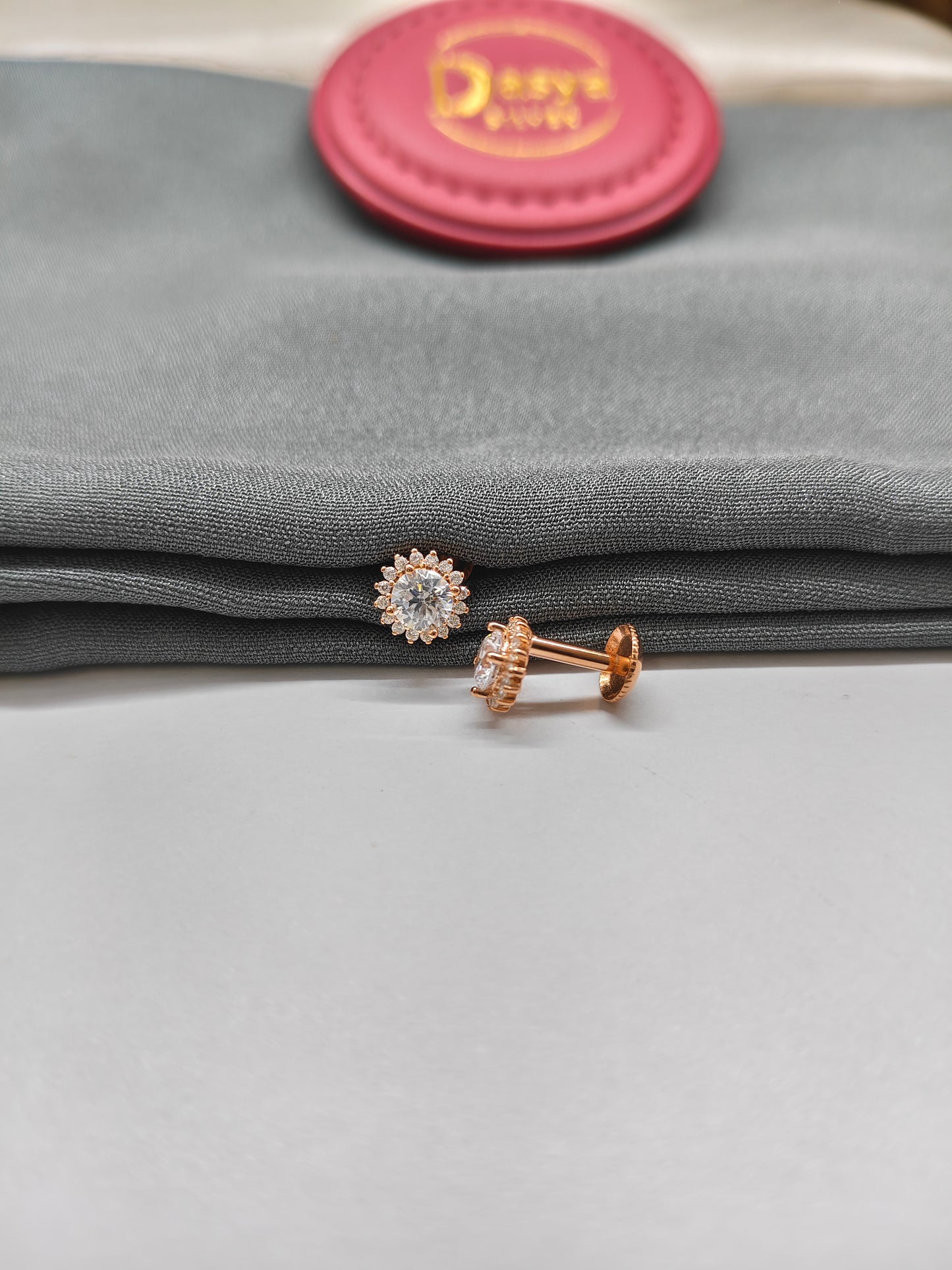 925 Silver Rose Gold Small Round White Stone Earrings
