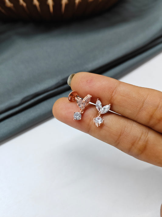 925 Silver Rose Gold White Stone Hanging Earrings