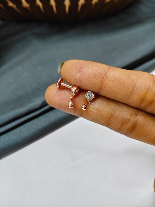 925 Silver Rose Gold Small Ball Hanging Earrings