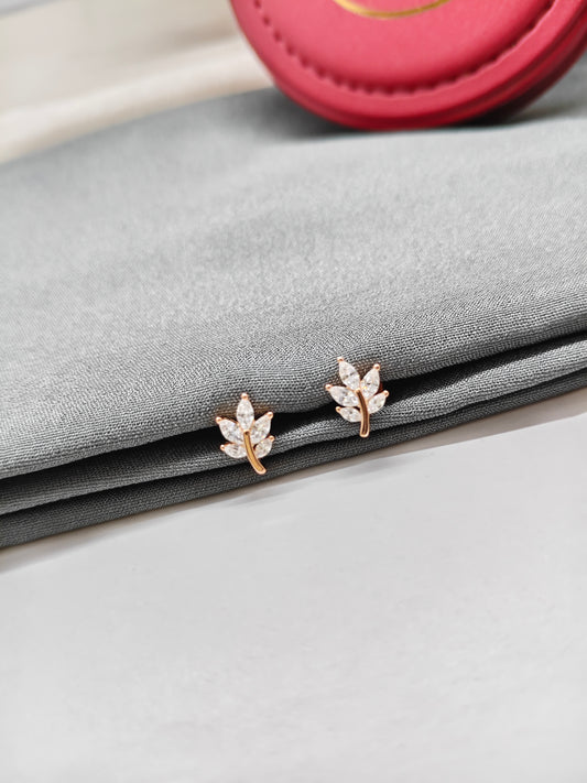 925 Silver Rose Gold Small Leaf Earrings