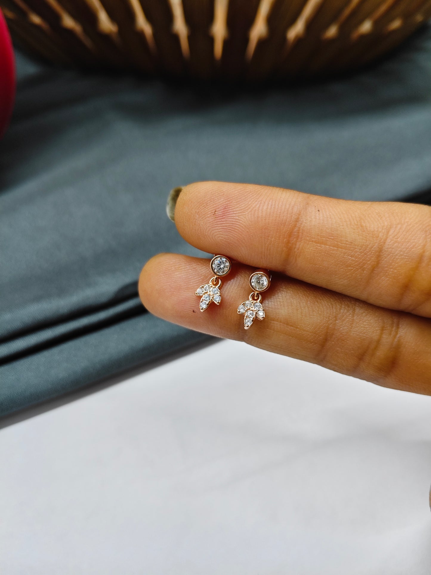 925 Silver Rose Gold Small Flower Hanging Earrings