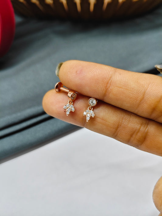 925 Silver Rose Gold Small Flower Hanging Earrings