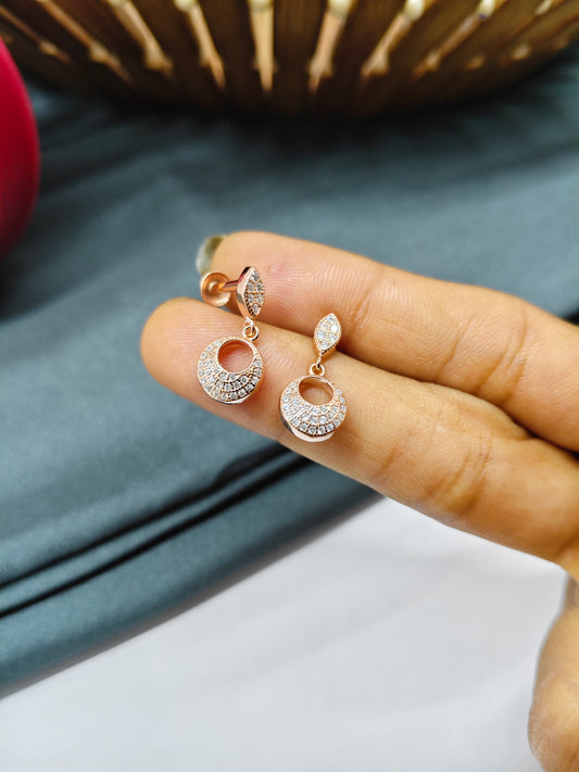 925 Silver Rose Gold Small Moon Hanging Earrings