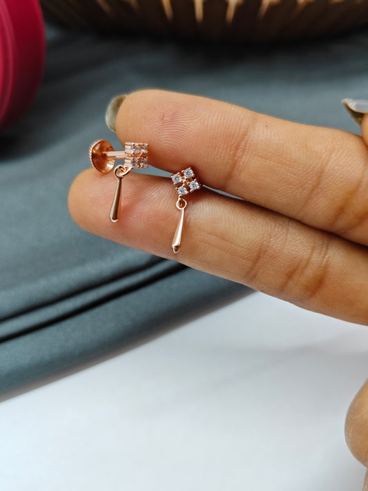 925 Silver Rose Gold 4 Stone Hanging Earrings