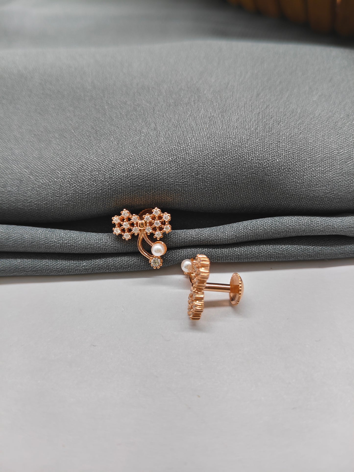 925 Silver Rose Gold Double Flower Pearl Earrings