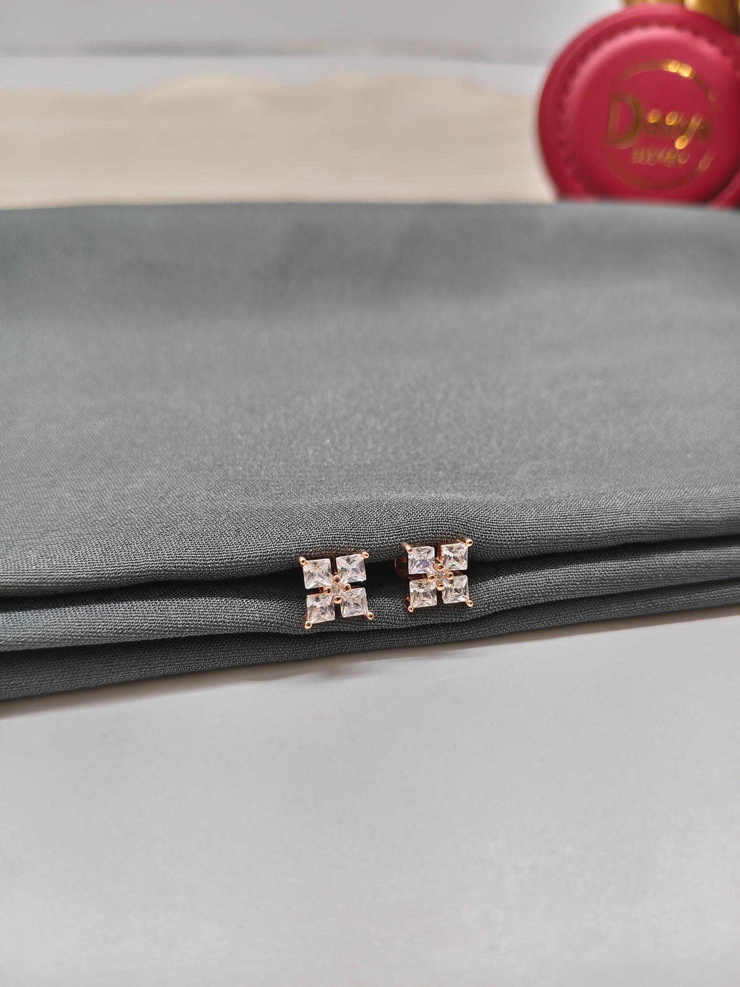925 Silver Rose Gold Four White Stone Earrings