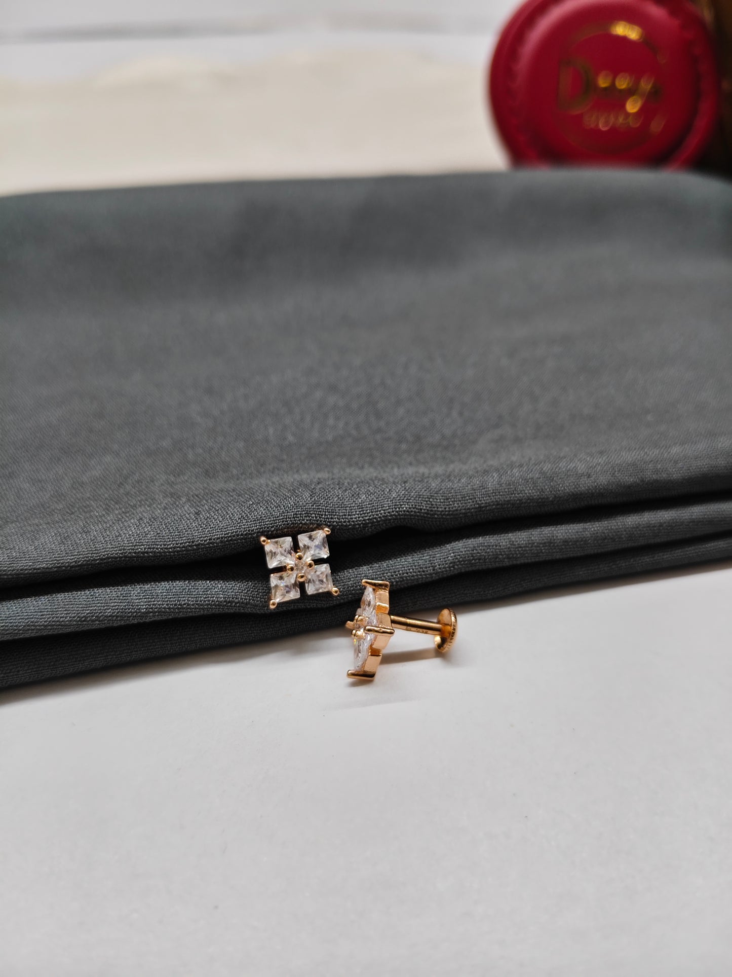 925 Silver Rose Gold Four White Stone Earrings