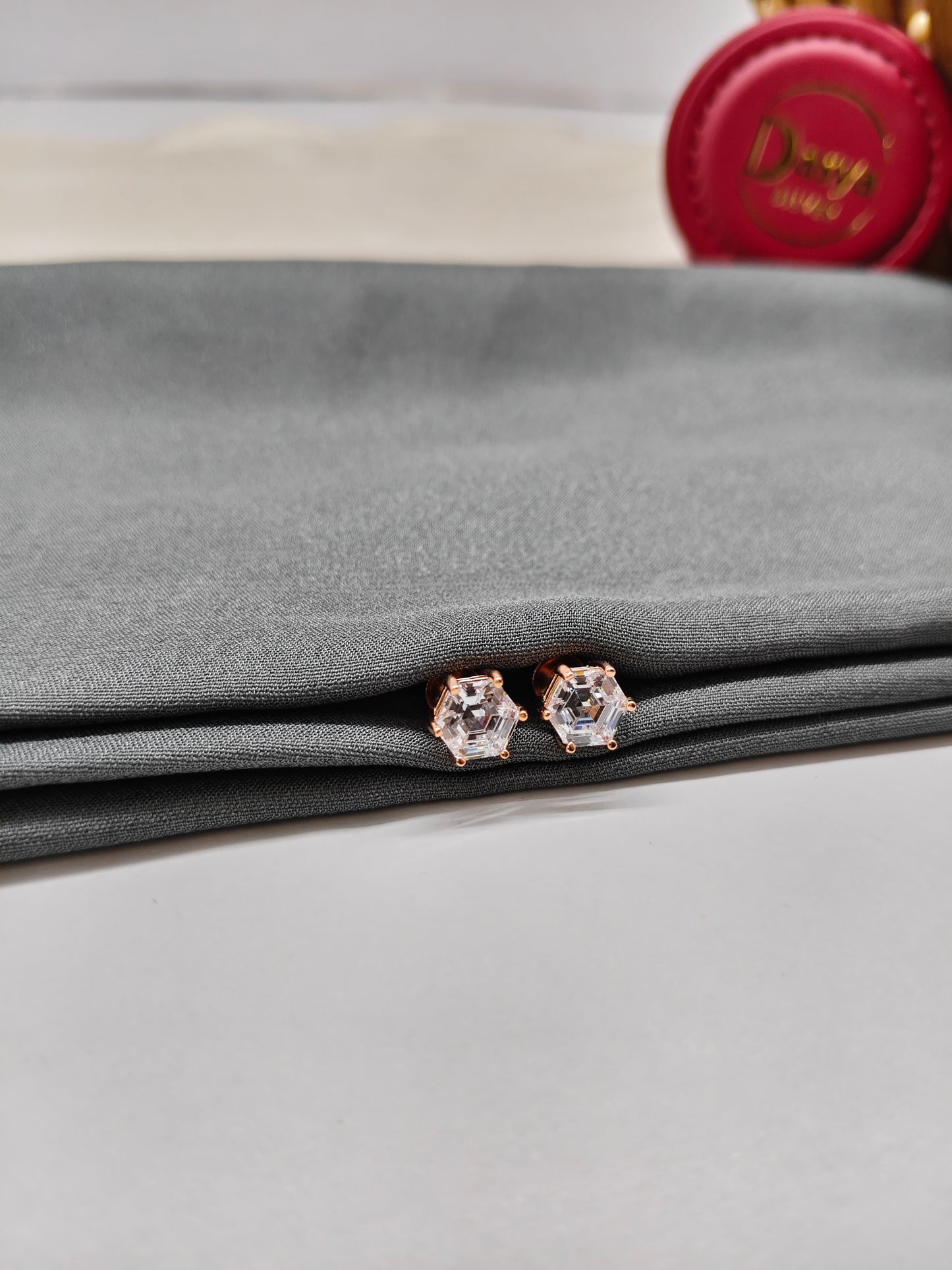 925 Silver Rose Gold Big Single White Stone Earrings