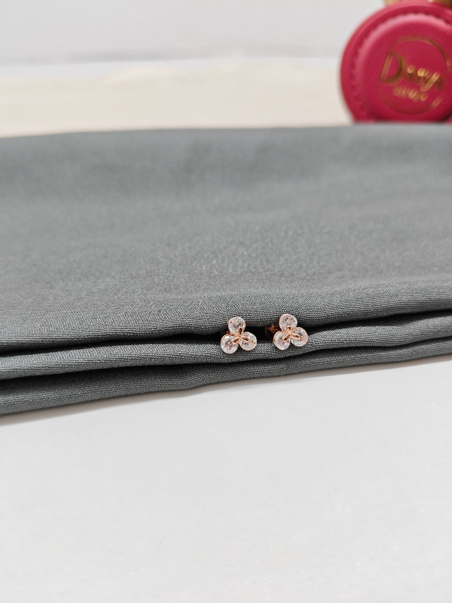 925 Silver Rose Gold 3 Stone Earrings