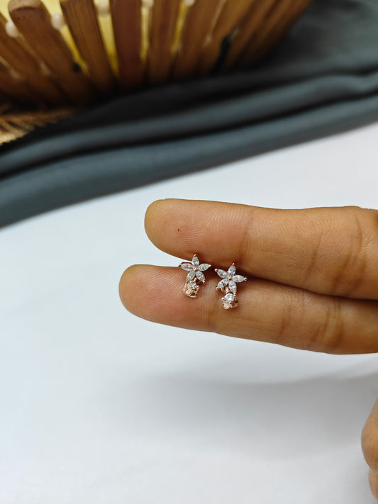 925 Silver Rose Gold Small Star Thongal Design With White Stone Earrings