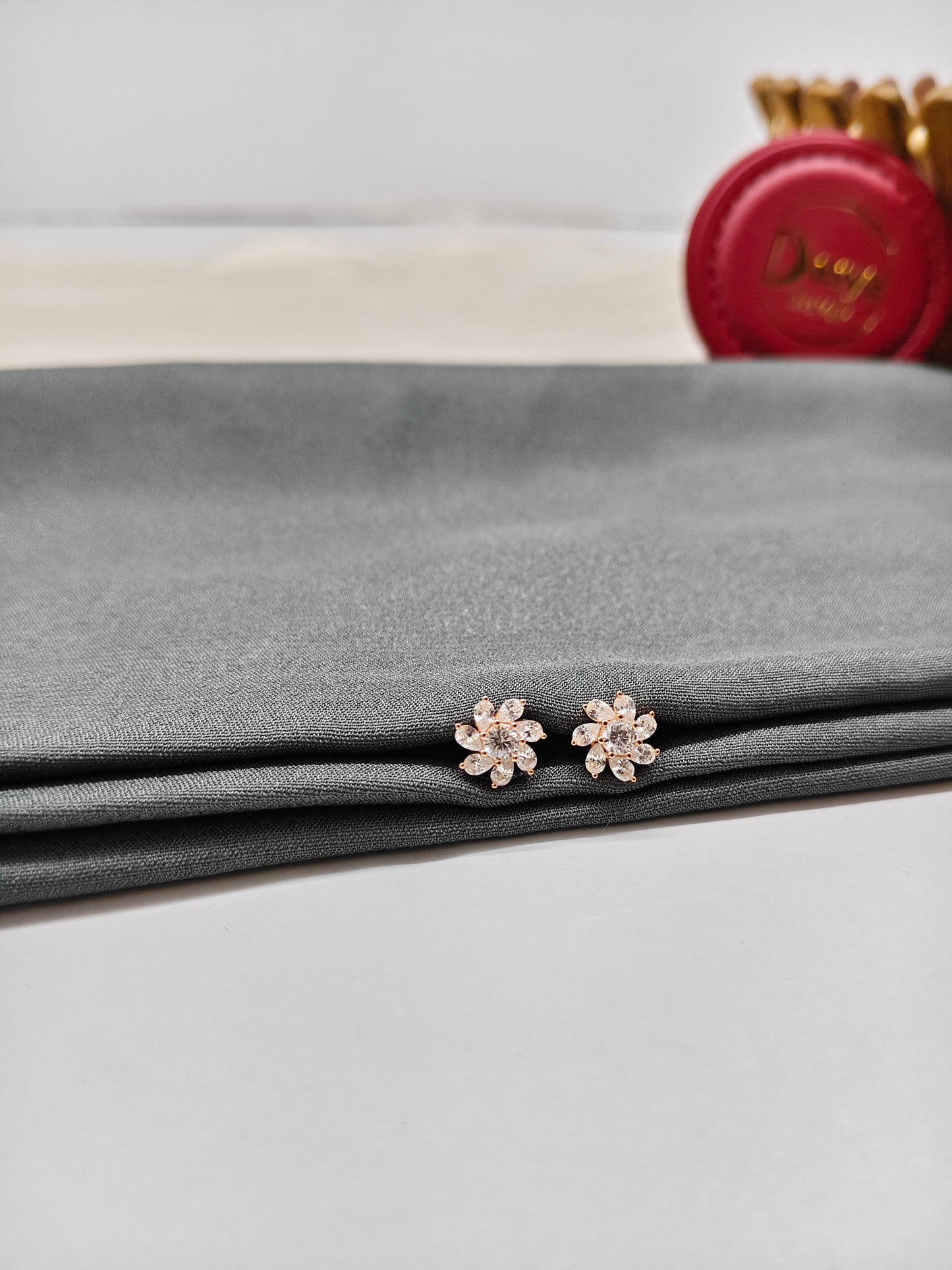 925 Silver Rose Gold Small Chakra Design White Stone Earrings