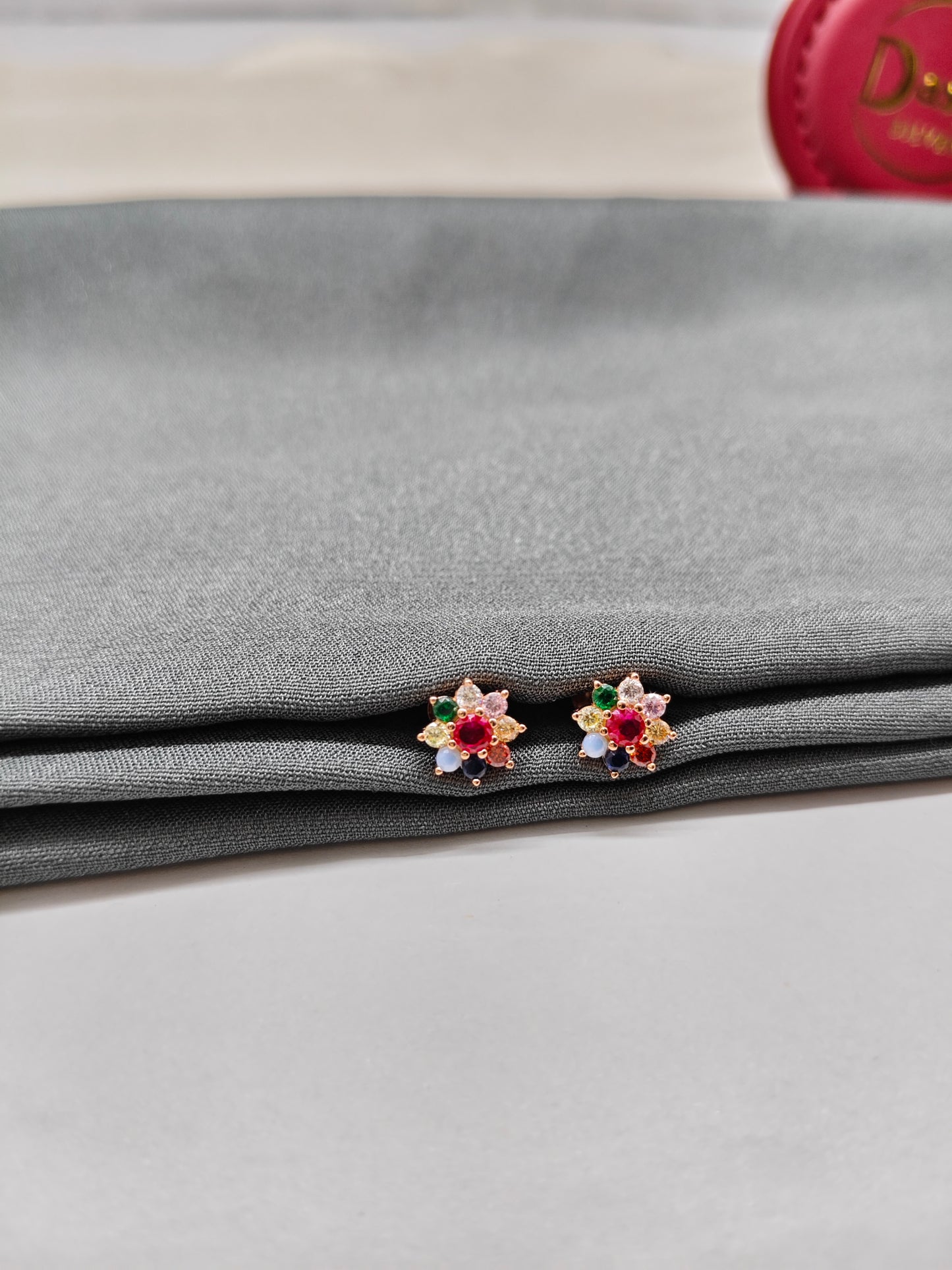 925 Silver Rose Gold Small Navaratnam Design Earrings