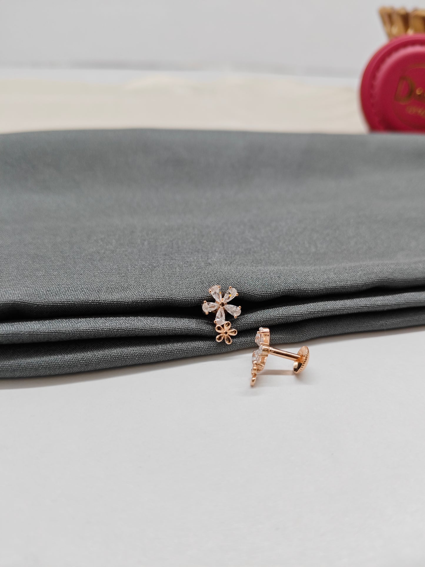 925 Silver Rose Gold Double Flower Design Earrings