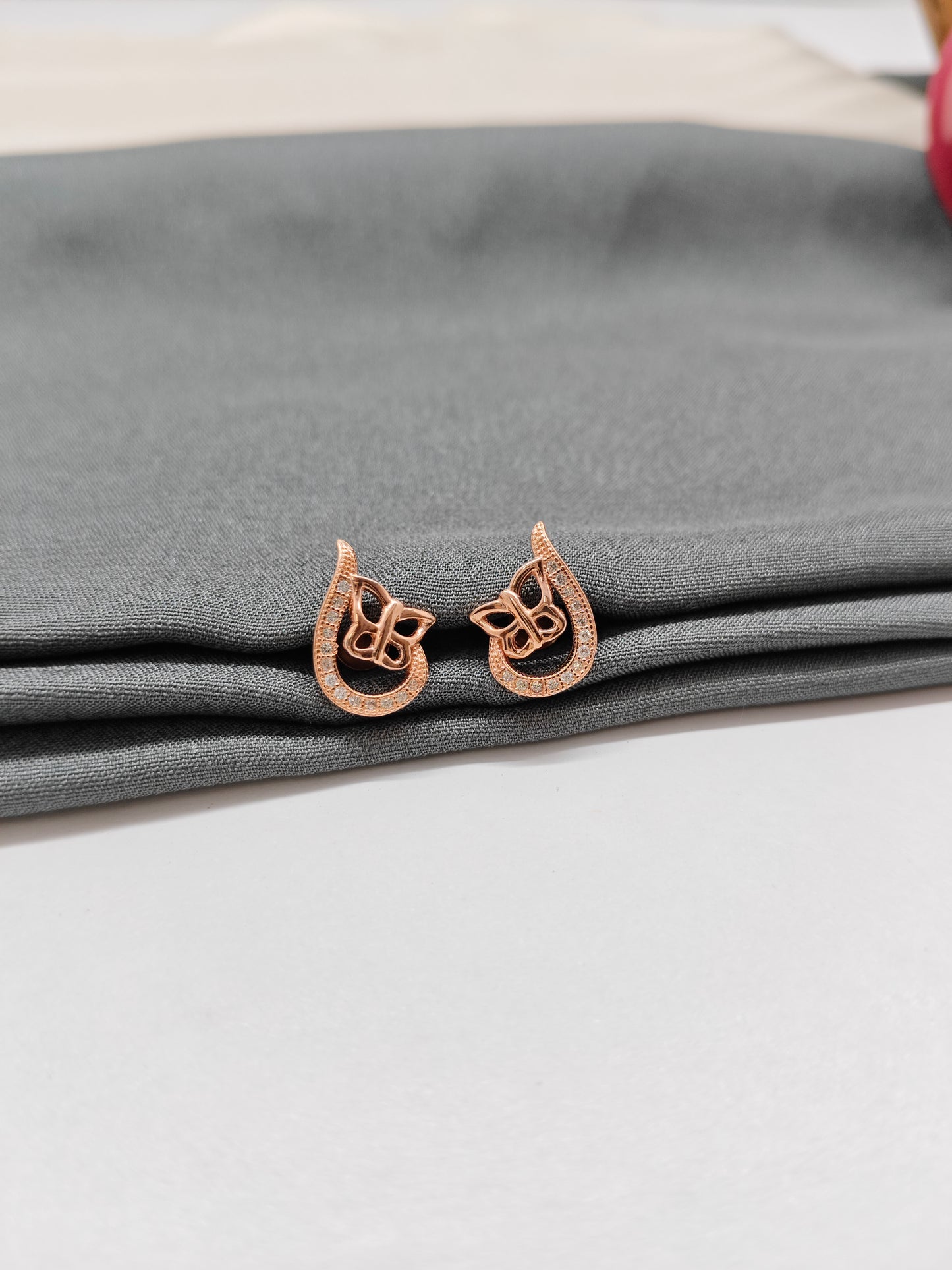 925 Silver Rose Gold Curve Butterfly Design Earrings