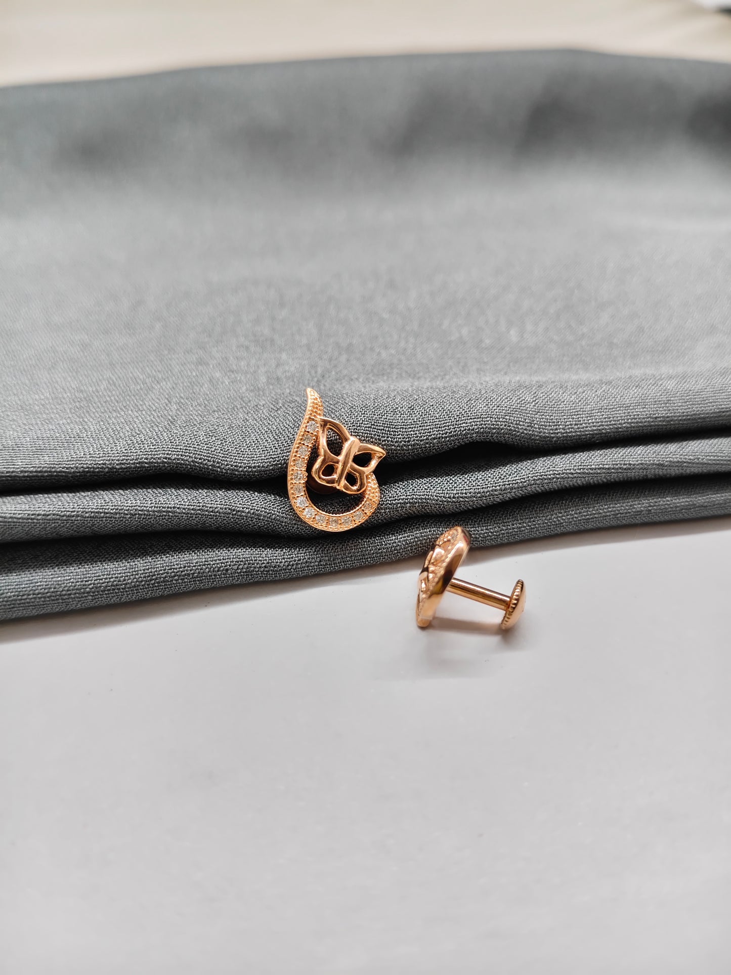 925 Silver Rose Gold Curve Butterfly Design Earrings