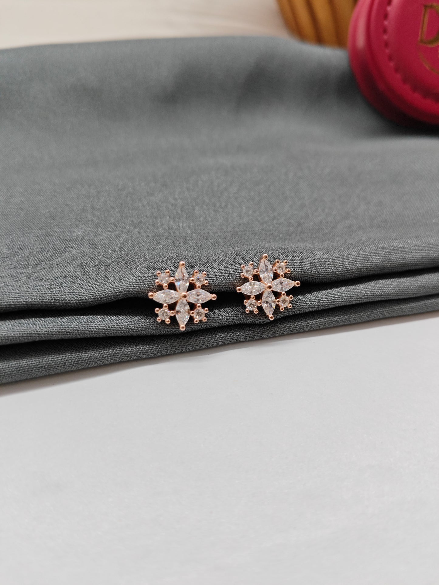 925 Silver Rose Gold Star Big White Stone Earrings