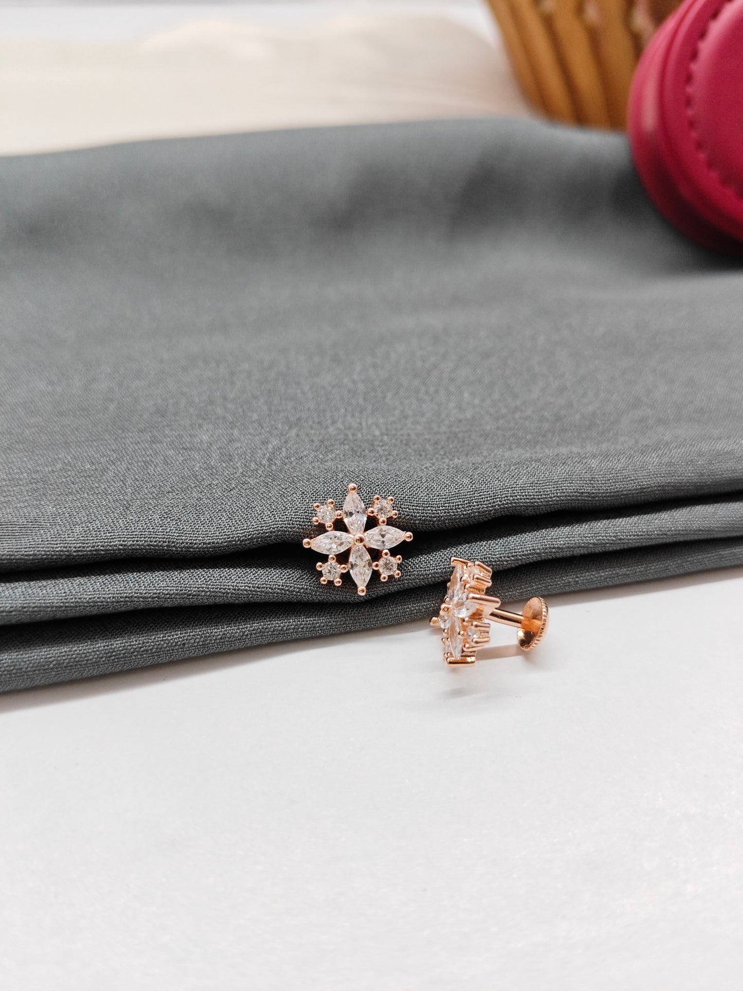 925 Silver Rose Gold Star Big White Stone Earrings