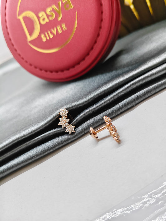 925 Silver Rose Gold 3 Star Design With White Stone Earrings