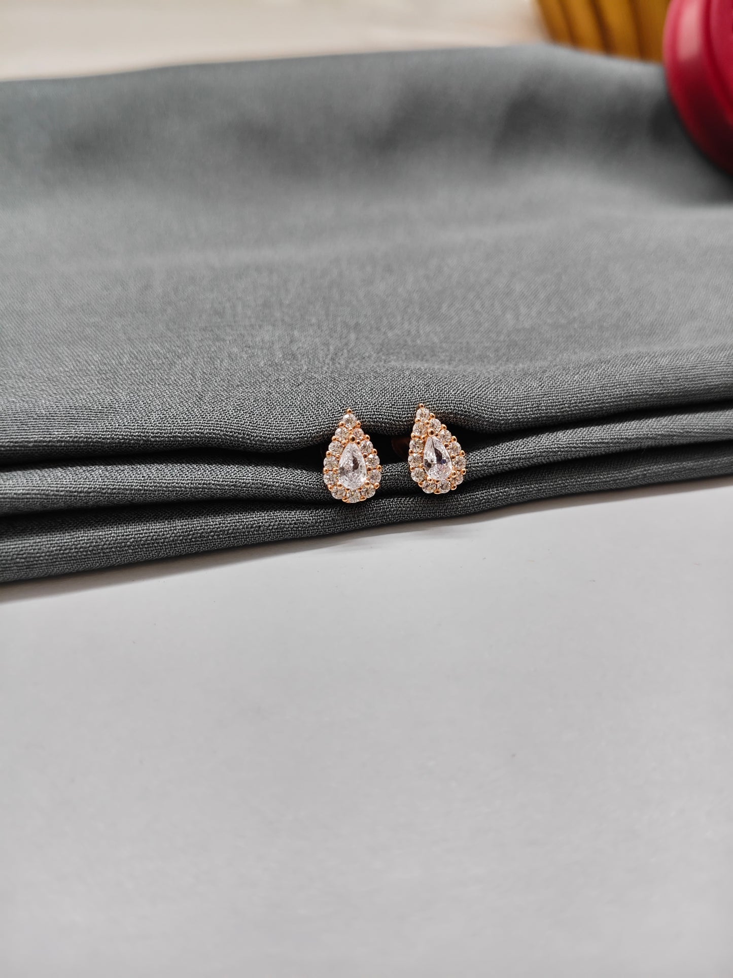 925 Silver Rose Gold Big White Tilak Design Earrings