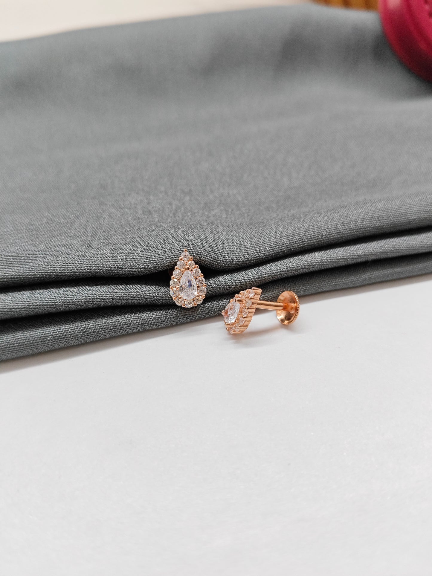 925 Silver Rose Gold Big White Tilak Design Earrings