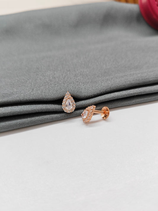 925 Silver Rose Gold Big White Tilak Design Earrings