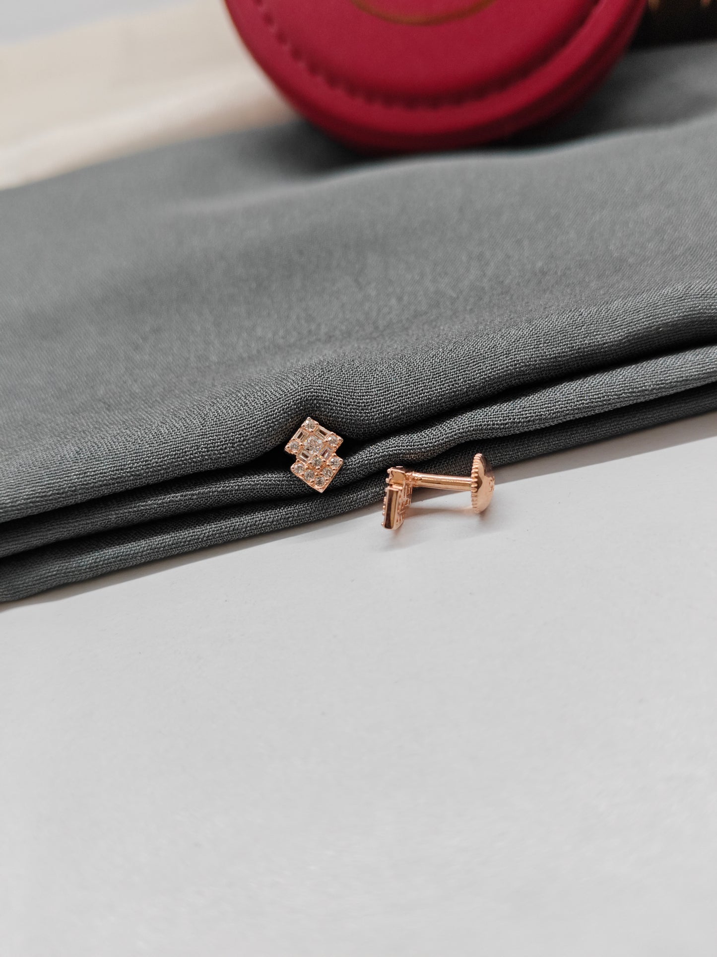 925 Silver Rose Gold Small White Stone Earrings