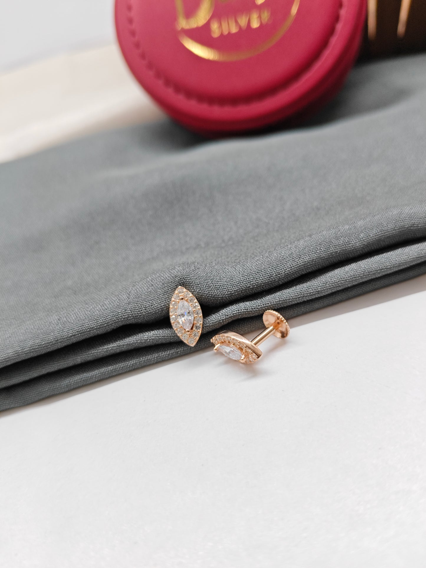 925 Silver Rose Gold Big White Stone Earrings