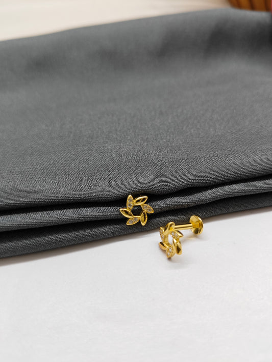 925 Silver Gold Colour Small Chakra White Stone Earrings