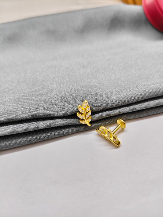 925 Silver Gold Colour Leaf Design Earrings