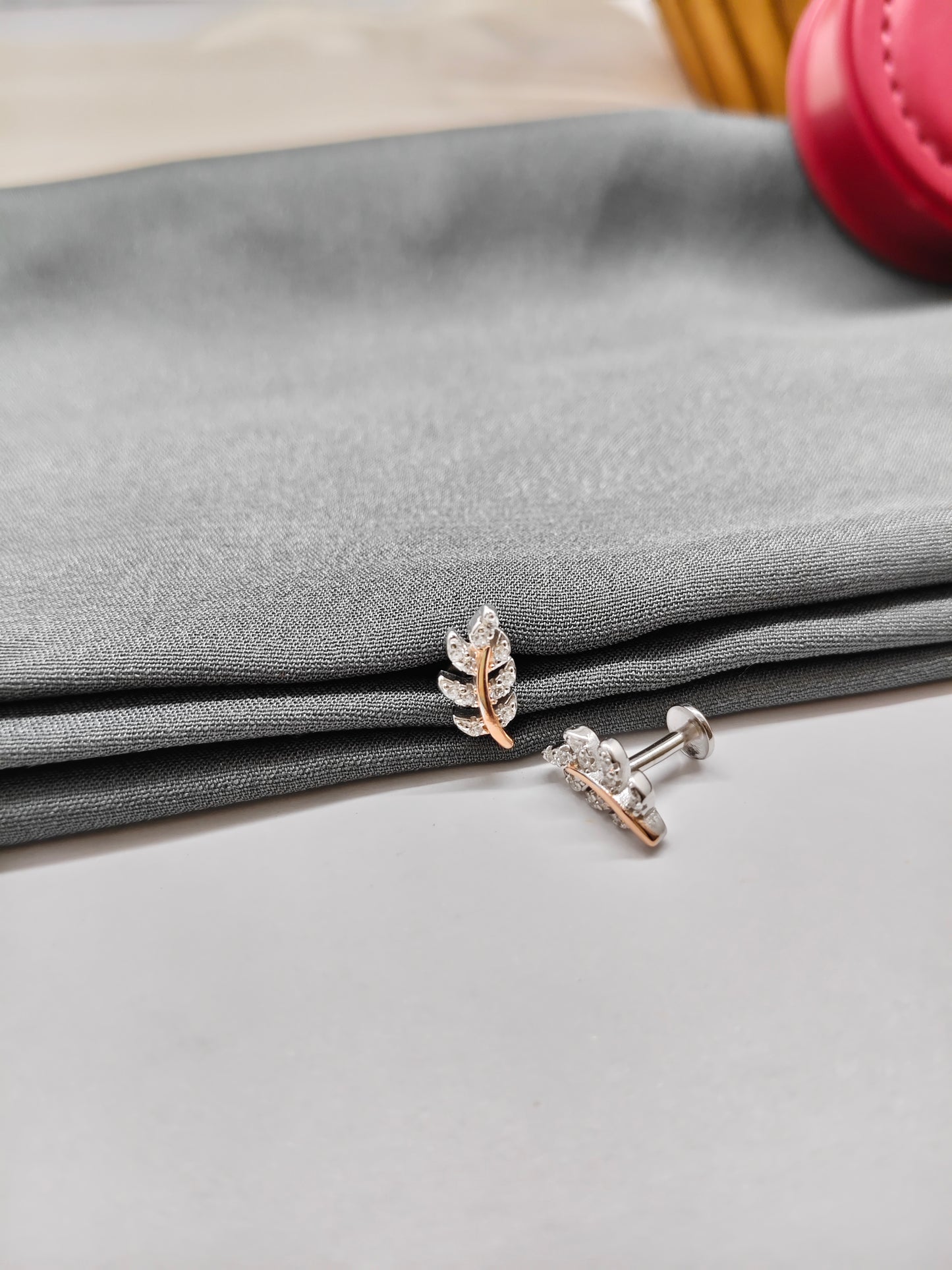925 Silver Two Tone Rose Gold Leaf Earrings